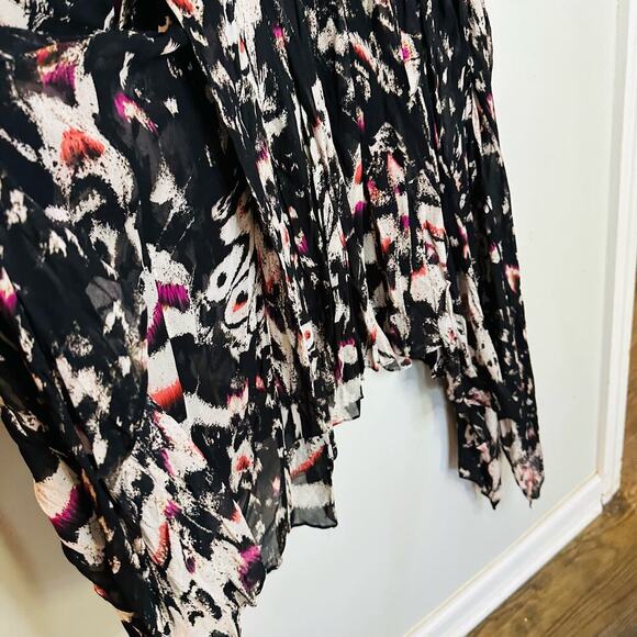 ALLSAINTS Lizia Wing Silver Studded Black Floral Asymmetrical Rocker Dress Size2 - Picture 11 of 14